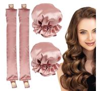 Heatless Hair Curlers, No Heat Curling Rod With Soft Satin Caps for Long & Medium Hair, Sleep In Curling Kits of 2 Pieces for Women Girls, Lazy DIY Styling Tools - Pink