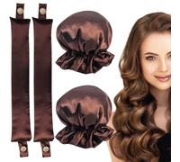 Heatless Hair Curlers,No Heat Hair Curling Rod with Soft Satin Hair Curling Caps for Long & Medium Hair Sleep In Hair Curling Kits of 2 Pieces for Women Girls (Brown)