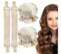 Heatless Hair Curlers,No Heat Hair Curling Rod with Soft Satin Hair Curling Caps for Long & Medium Hair Sleep In Hair Curling Kits of 2 Pieces for Women Girls (cream-coloured)