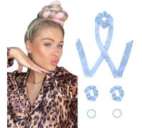 Heatless Hair Curlers Velvet Curling Rod Headband No Heat to Sleep in Curling Set with Scrunchies - Hair Rollers for Heatless Curls Overnight Blowout Look Long Hair for Sleeping-Light Blue