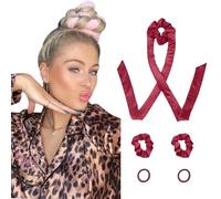 Heatless Hair Curlers Velvet Curling Rod Headband No Heat to Sleep in Curling Set with Scrunchies - Hair Rollers for Heatless Curls Overnight Blowout Look Long Hair for Sleeping-Wine