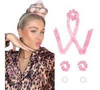 Heatless Hair Curlers Velvet Curling Rod Headband No Heat to Sleep in Curling Set with Scrunchies - Hair Rollers for Heatless Curls Overnight Blowout Look Long Hair for Sleeping-Pink