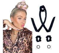 Heatless Hair Curlers Velvet Curling Rod Headband No Heat to Sleep in Curling Set with Scrunchies - Hair Rollers for Heatless Curls Overnight Blowout Look Long Hair for Sleeping- Black