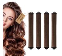 Heatless Hair Curling Rods with Hook 4Pcs Hair Curlers No Heat, Hair Styling Tools No Hot Rollers Overnight Blowout Rollers for Women Long Hair Comfortable Soft Bouncy Overnight Sleeping Curls (Brown)