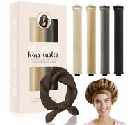 Heatless Hair Overnight Blowout Rods-6 Pcs No-Heat Hair Curler Set (4 Mixed Color Rods + 1 Bath Towel + 1 Shower Cap) - Soft Velvet Curlers for Long/Short Hair, Sleep-Friendly with Silk Scarf &Hat