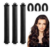 Heatless Overnight Blowout Rods 3 Pack - Jumbo Flexi Rods for Long Hair, No Heat Curls to Sleep - Black