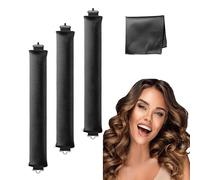 Heatless Overnight Curling Set - Heatless Curling Rods & Rollers for Long & Short Hair - Soft Satin Sleeping Lazy Curler Set with Headband Wrap - DIY Hair Styling Tools (Black, 3 Rod)