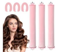 Heatless Overnight Hair Curling Set, 3 Pcs Sleep In Heatless Curlers No Heat Curler Roller for Long Medium Hair Overnight Heatless Curls Curling Rod for Big Waves, Flexi Rods Pink
