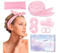 Heatless Soft Hair Curling Set 7PCS Heatless Curling Headband High Resilience Flannel Adjustable Wave Hair Curls No Heat Wave Hair Curlers With Clip Styling Tools For Long Medium Hair Pink
