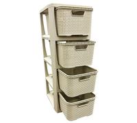 HEATON WHOLESALE 1 X 4 Drawer Cream Rattan Effect Commode Stylish Home Office Storage Tower Unit Basket