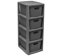 HEATON WHOLESALE 1 X 4 Drawer Grey Rattan Effect Commode Stylish Home Office Storage Tower Unit Basket