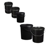 HEATON WHOLESALE 10 X 10 Litre Strong Black Plastic Hard Wearing Plastic Buckets Complete With Tamper Evident Lid & Handle