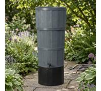 HEATON WHOLESALE 150L Oak Wood Graphite Xl Premium Water Butt With Stand, Tap, Rain Diverter & Lid