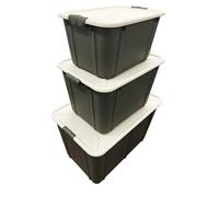 HEATON WHOLESALE 3 X 16 Litre Strong Grey Organic Reinforced Stackable Storage Containers With Clip Lock Lids