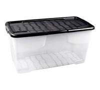 HEATON WHOLESALE 3 X 42L Clear Plastic Curve Storage Container With Black Lid Ideal For Home & Office Organisation