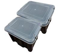 HEATON WHOLESALE 5 X 24 Litre Large Black Plastic Storage Containers With Lids For Home & Office