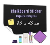 HeatPomelo Magnetic Chalkboard Wall Sticker 90 x 45 cm, Self-Adhesive Blackboard Paper Roll with Starter Kit, Stick On Black Board for Home, Office, School