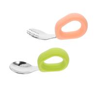 HEATSHAKING 1 Set Stainless Steel Silicone Eating Utensils for Elderly Adaptive Spoon Fork with Comfortable Grip Durable and Safe Tableware for Everyday Use Ergonomic Design
