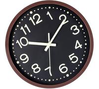 HEATSHAKING 12 Inch Glow in The Dark Wall Clock with Arabic Numerals, Silent round Wood Effect Glass Wall Clock, Easy to Install and Wall-mounted, for Bedrooms and Kitchens