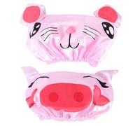 HEATSHAKING 2 Pcs Adjustable Shower Caps with Elastic Band, Reusable Satin and Eva Bath Hats, for Bathing and Travelling, Pink Cartoon Design