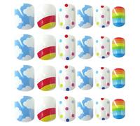 HEATSHAKING 24pcs False Nails Stickers and Boys Easy to Apply Plastic Cartoon Nail Decals Full Cover for Holiday Events at Home Use
