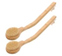 HEATSHAKING 2Pcs Long Handled Shower Brush for Wet and Dry Brushing Exfoliating Body Scrubber for Elderly and Disabled Gentle Massage Bristles Safe and Durable Khaki