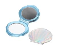 HEATSHAKING 2Pcs Portable Shell Shaped Double Sided Compact Mirror Folding Travel Makeup Mirrors with Magnifying Side Lightweight in Silver and Blue Convenient for Go Touch Ups