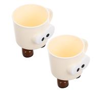 HEATSHAKING 2pcs Toothbrush Cup with Easygrip Handle Large Capacity Plastic Rinse Mug Cartoon Big Eyes Bathroom Accessory for Mouthwash and Drinking Use