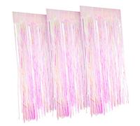 HEATSHAKING 3 Pcs Iridescent Fringe Foil Curtains Rainbow Streamer Tassel Backdrop Wall Door Decorations for Parties Festivals Photo Props