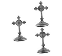 HEATSHAKING 3pcs Metal Cross Figurine Vintage Tabletop Crucifix Statue for Home Car Decor Hand Painted Religious Ornament for Living Room Office Church and Special Occasions