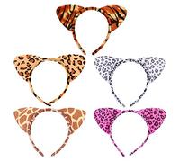 HEATSHAKING 5pcs Leopard Print Animal Ear Headbands, Reusable Cloth Material Stable Frame, Lovely and Funny Look Design for Festival Parties and Stage Performance Hair Random Style