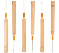 HEATSHAKING 6 Pcs Latch Hooks Crochet Hair Hook Dreadlock Tool Wooden Handle Resistant to Deform Comfortable Grip for Hair Styling and Braiding
