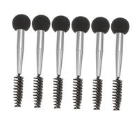 HEATSHAKING 6pcs Double Head Makeup Sponge Brush Set Black Silver Handle, Eyebrow Stamper and Liquid Foundation Applicator, Multifunctional Face Makeup Sponges for Eyelash and Eyeshadow Application
