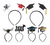 HEATSHAKING 6Pcs Graduation Hair Hoop Set with Star and Bowknot Designs, Black and Gold Cosplay Hairbands for Graduation Party, Photo Booth Props for Students and Festival Decorations