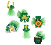 HEATSHAKING 6pcs Shamrock Hair Clips Lightweight Reusable Tulle Glitter Felt Shaped Barrettes Creative Delicate Design for Formal Events and Parties