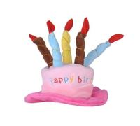 HEATSHAKING Adorable Pink Dog Birthday Hat with Cake and 5 Colorful Candles Design, Velvet Material, Comfortable Fit with Adjustable under Chin Strap for Pets at Birthday Party