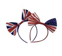 HEATSHAKING American England Flag Bow Lightweight Satin Material 2 Pcs Hair Accessories Headband Delicate Style and Independence for Holiday Decoration