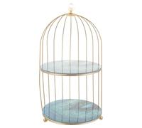 HEATSHAKING Birdcage Tiered Holder Cosmetic Organizer Desktop Makeup Organizer Marble Iron Retro Creative Delicate Fashion Design for Office Desk and Dressing Table