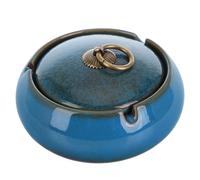 HEATSHAKING Ceramic Ashtray with Lid Featuring Windproof and Smokeless Design, Large Capacity for Outdoor and Home Decor Use, Stylish Rustic Tabletop Ash Tray for Patio or Office Smokers