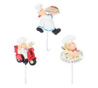 HEATSHAKING Chef Figurine Wall Hooks Resin Stainless Steel 3pcs
