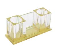 HEATSHAKING Crystal Microphone Stand Base with 2-slot Acrylic Holder Desktop Mic Rack for Wireless Microphones Ktv Karaoke Gold Tabletop Mic Holder