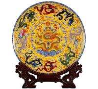 HEATSHAKING Decorative Ceramic Plate with Support Stand Chinese Ornament for Home Office Display Easy-Clean Porcelain Art Plate Decor for Kitchen Cabinet Shelf and Commemorative Use