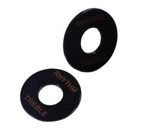 HEATSHAKING Electric Guitar 3-way Toggle Switch Plates with Rhythm Treble Washer, Black round Pad Covers 2pcs for Guitar Parts Accessories