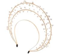 HEATSHAKING Golden Pearl Headpiece Decorative Lolita Headband with Delicate Zinc Alloy Design Lightweight and Sturdy for Party and Wedding