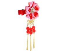 HEATSHAKING Japanese Style Hair Clip Flower Shaped Barrette in Red Cloth Material Kimono Accessories, Easy to Use Hair Decoration for Outing and Travel