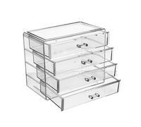 HEATSHAKING Makeup Organizer Drawers with Large Acrylic, Four Box Storage Cosmetic Display Case for Spacious with Enough Storage Room Home Use