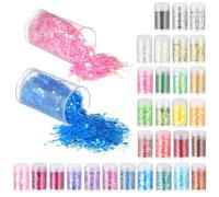 HEATSHAKING Nail Glitter Flakes Fine Powder 32 Mini Jars Assorted Color Nail Pigment Powder Manicure Decorations Valentines Day