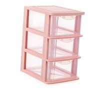HEATSHAKING Pink 3-tier Drawer Storage Box for Makeup and Desk, Plastic Tabletop Cosmetic Organizer with Dustproof Design for Students and Home Office