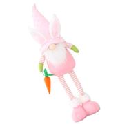 HEATSHAKING Pink Easter Theme Fabric Stuffed Doll with Bunny Ears and Long Legs, Standable Decoration for Festivals and Home Décor, Lovely Sweet Gnome Doll Ornament