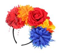 HEATSHAKING Rainbow Flower Crown Headband for Women Tropical Floral Hair Hoop in Mixed Colors Party Wedding Birthday Festival Accessory with Hawaiian Style